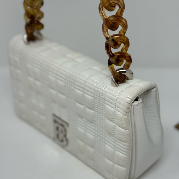 💯Authentic BURBERRY Small Lola Quilted White Leather Shoulder Bag - Picture 6 of 11